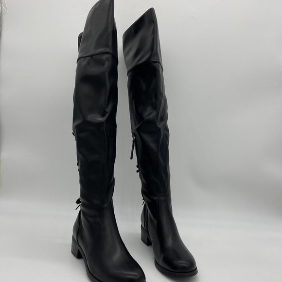 Black Over The Knee Boot Lace Up Side Zipper Boot - Picture 3 of 13